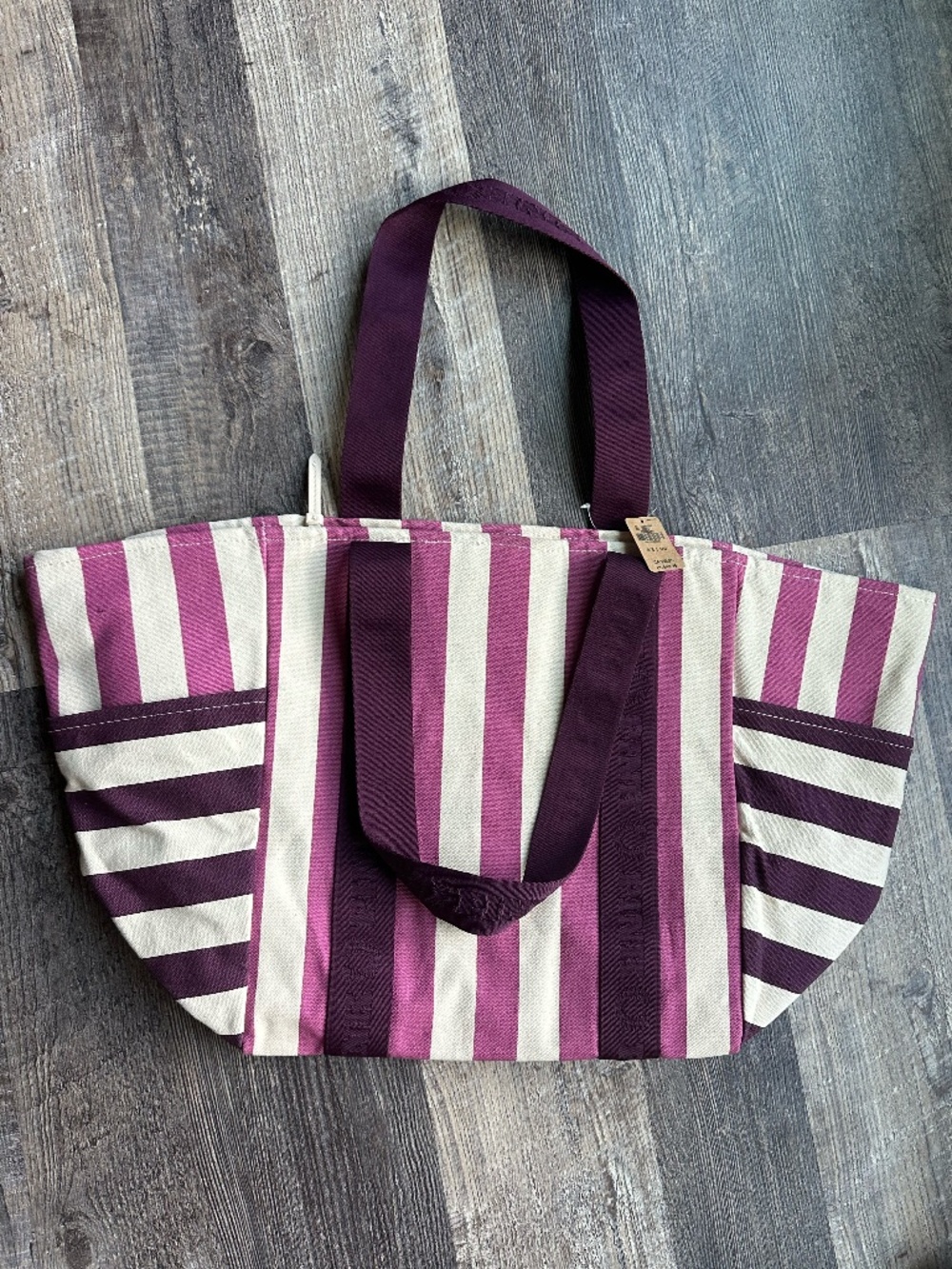 🔥 PINK Purple & white striped beach tote